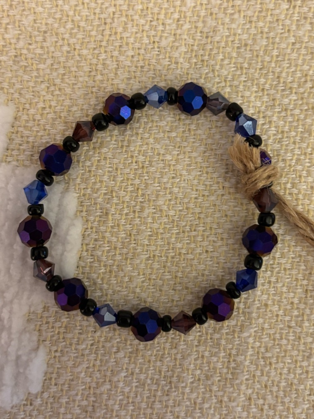 Handmade Purple and Black Sparkly Beaded Stretch Bracelet